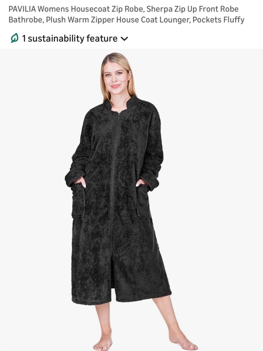 PAVILIA Plush Sherpa Zip-Up Housecoat Robe in Charcoal